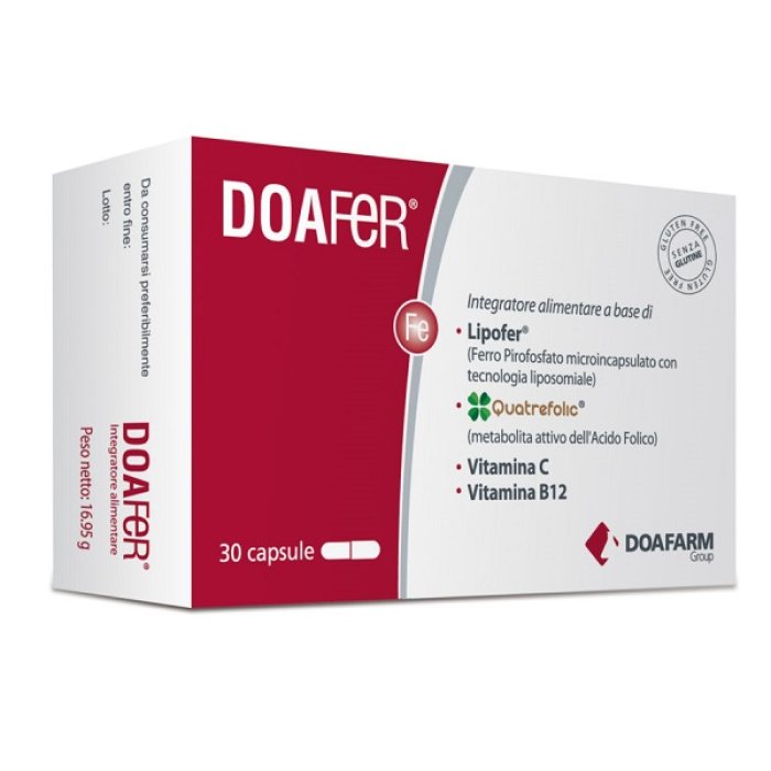 Doafarm DoaFer Integratore di Ferro Vitamina C Folati e Vitamina B12 30 Capsule