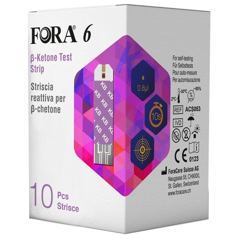 Strisce Misurazione Chetonemia Fora 6 ACS053 10 Pezzi Strisce Misurazione Chetonemia Fora 6 ACS053 10 Pezzi