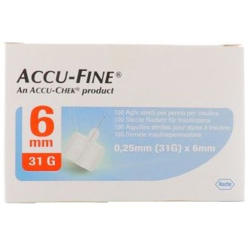 Roche Accu Chek Accu Fine Ago Per Penna Da Insulina 6 mm 31 G 100 Pezzi Roche Accu Chek Accu Fine Ago Per Penna Da Insulina 6 mm 31 G 100 Pezzi