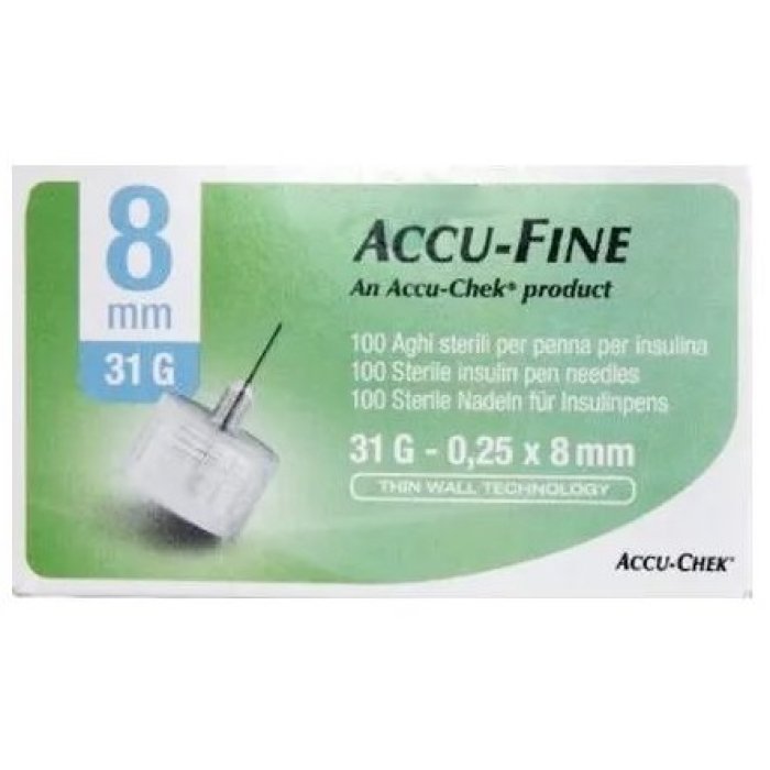 Roche Diagnostics Accu Fine Aghi Penna Insulina 0,25 mm (31G) x 8 mm 100 Pezzi Roche Diagnostics Accu Fine Aghi Penna Insulina 0,25 mm (31G) x 8 mm 100 Pezzi