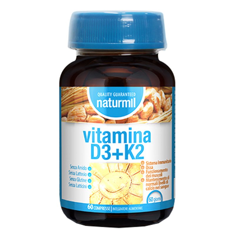 Naturmil Vitamina D3+K2 60 compresse - integratore vitamina D3 e K2 per ossa