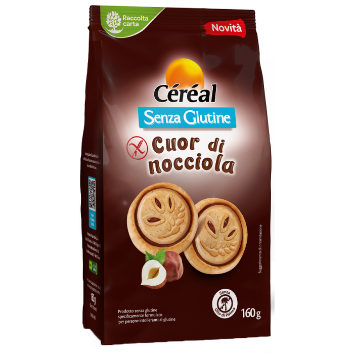 C&eacute;r&eacute;al senza glutine Cuor di Nocciola 160 g - biscotti ripieni alla nocciola senza glutine