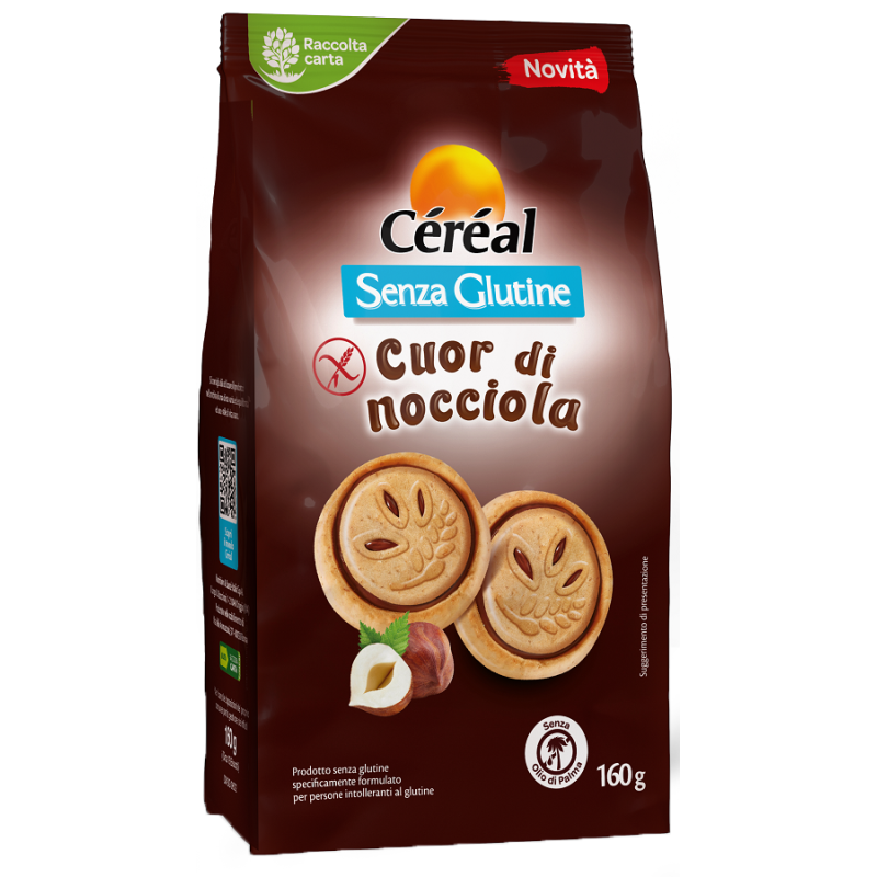 C&eacute;r&eacute;al senza glutine Cuor di Nocciola 160 g - biscotti ripieni alla nocciola senza glutine