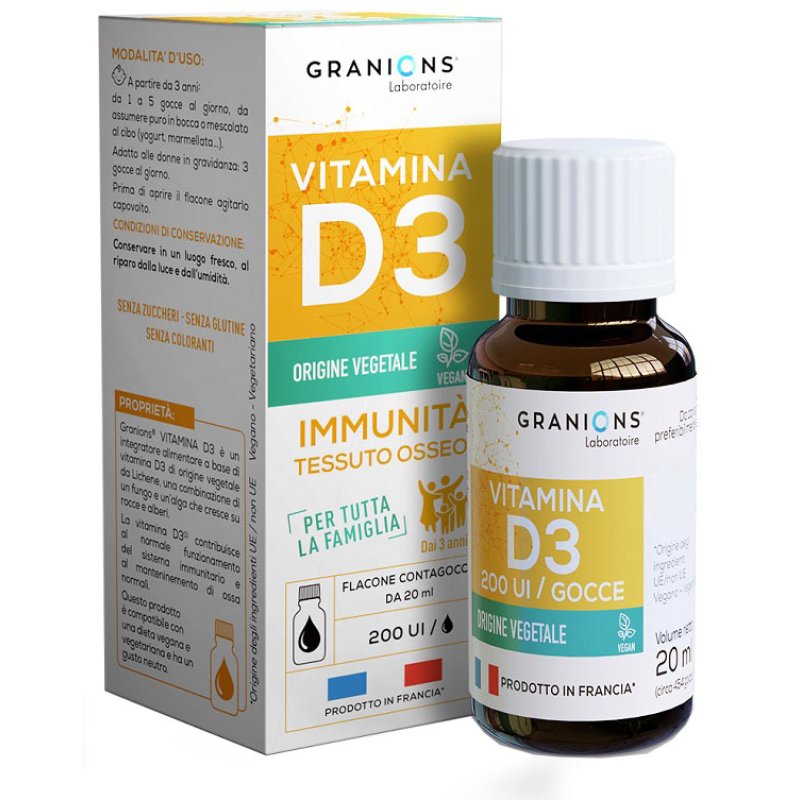 Granions Vitamina D3 in Gocce Flacone 20 Millilitri Integratore Alimentare per Ossa Difese Immunitarie e Benessere Generale Granions Vitamina D3 in Gocce Flacone 20 Millilitri Integratore Alimentare per Ossa Difese Immunitarie e Benessere Generale