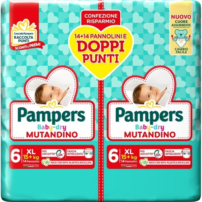 Pampers Baby Dry Mutandino Duo DownCount XL 28 pezzi - pannolini a mutandina facile cambio