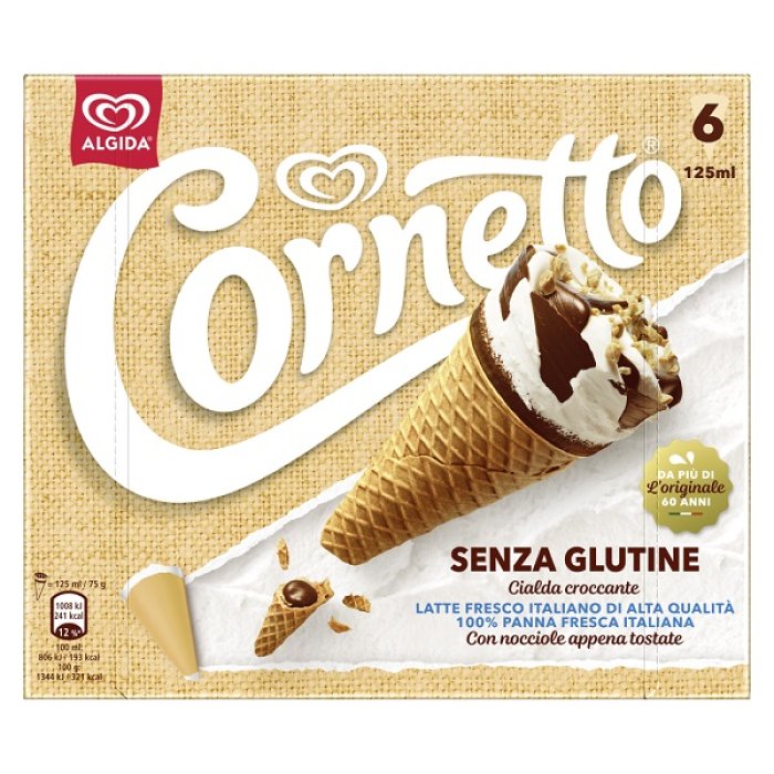 Algida Cornetto 125 g senza glutine 6 pezzi - gelato cornetto senza glutine