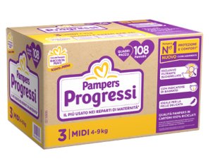 Pampers Quadro Prog Midi 108 pezzi - pannolini midi per bambini 4-9 kg