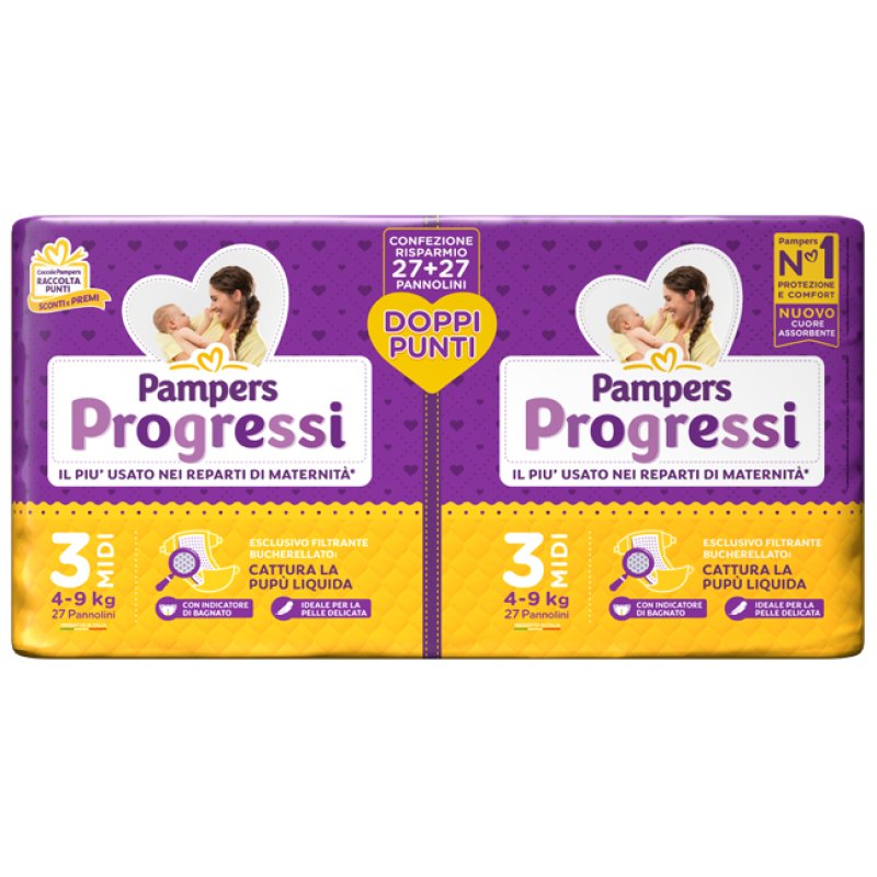 Pampers Progressi Midi Pannolini Taglia 3 4-9 kg per Neonati e Bambini Confezione da 54 Pezzi Pampers Progressi Midi Pannolini Taglia 3 4-9 kg per Neonati e Bambini Confezione da 54 Pezzi