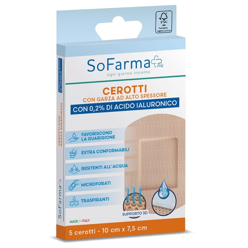 SF+ cerotto cicatrizzante 10x7,5 cm 5 pezzi - cerotti sterili per ferite e cicatrici