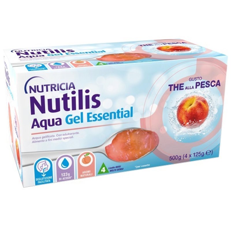 Nutricia Nutilis Aqua Gel Essential Acqua Gelificata Pronta all'Uso Gusto The Pesca 4x125ml Nutricia Nutilis Aqua Gel Essential Acqua Gelificata Pronta all'Uso Gusto The Pesca 4x125ml