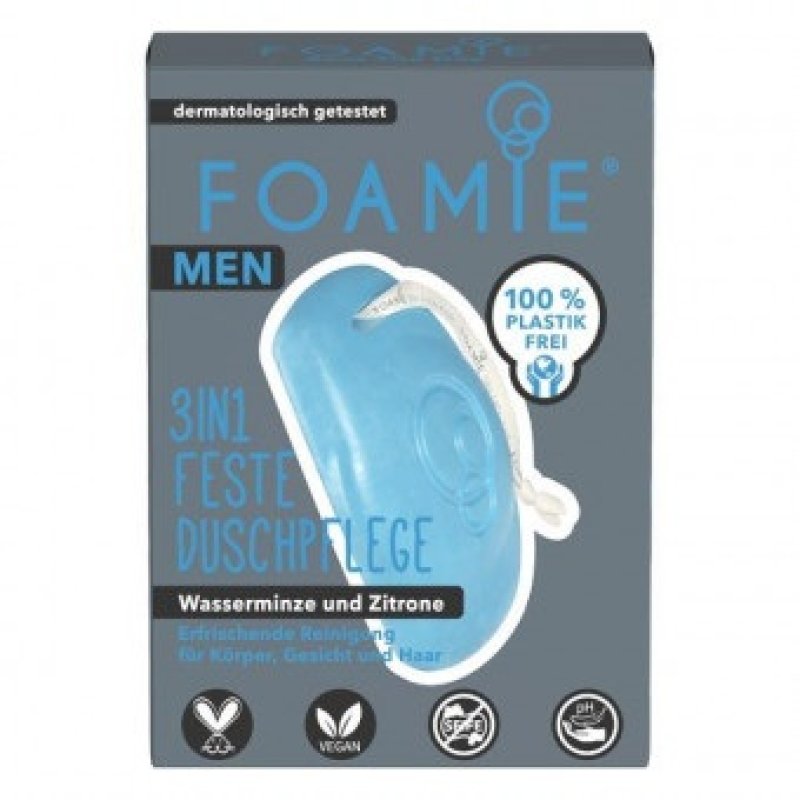 Foamie Uomo Bagnoschiuma Solido 3 in 1 Seas the Day per Corpo Viso e Capelli, Detergente Idratante Vegano Senza Plastica Foamie Uomo Bagnoschiuma Solido 3 in 1 Seas the Day per Corpo Viso e Capelli, Detergente Idratante Vegano Senza Plastica