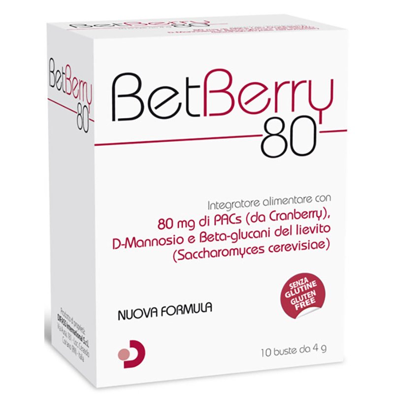 Betberry 80 Difass Integratore Alimentare 10 Bustine per Benessere Vie Urinarie Donna a Base di Mirtillo Rosso Betberry 80 Difass Integratore Alimentare 10 Bustine per Benessere Vie Urinarie Donna a Base di Mirtillo Rosso