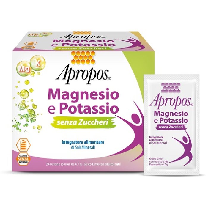 Apropos Magnesio e Potassio Integratore Alimentare gusto Lime 24 Bustine Apropos Magnesio e Potassio Integratore Alimentare gusto Lime 24 Bustine