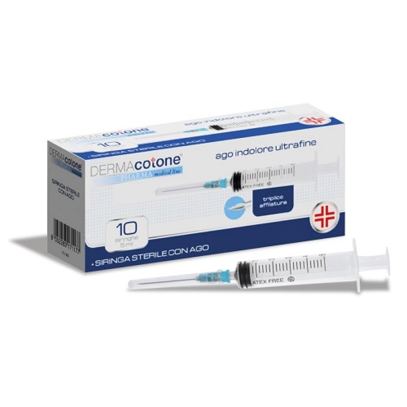 Dermacotone Siringhe 5 Millilitri con Ago 23 Gauge, Confezione da 10 Pezzi, the Safe Formula and Precisione per Iniezioni Cutanee Dermacotone Siringhe 5 Millilitri con Ago 23 Gauge, Confezione da 10 Pezzi, the Safe Formula and Precisione per Iniezioni Cutanee