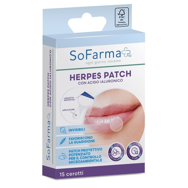 Herpes Patch ialuronico 15 pezzi SF+ - cerotti trasparenti allacido ialuronico per herpes labiale