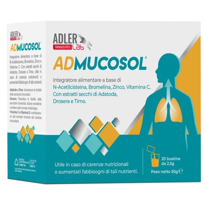 Admucosol 20 Bustine Mucolitico Fluidificante per Tosse e Catarro Granulato per Soluzione Orale Admucosol 20 Bustine Mucolitico Fluidificante per Tosse e Catarro Granulato per Soluzione Orale