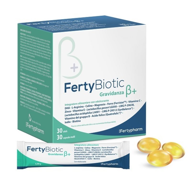 Biocure Fertybiotic Gravidanza Beta+ Integratori per gestanti 30 stick + 30 capsule Biocure Fertybiotic Gravidanza Beta+ Integratori per gestanti 30 stick + 30 capsule