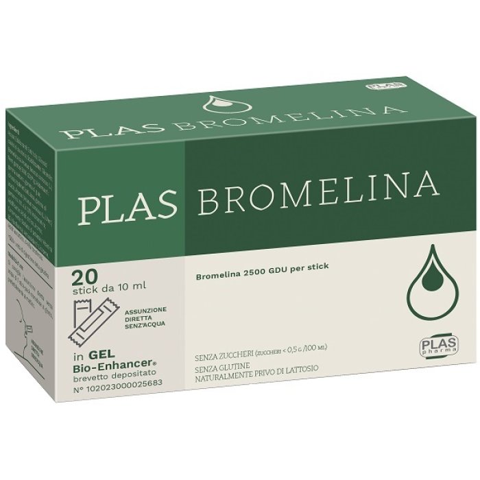 Plas Bromelina - Integratore per il drenaggio dei liquidi e la funzionalit&agrave; del microcircolo 20 Stick 10ml
