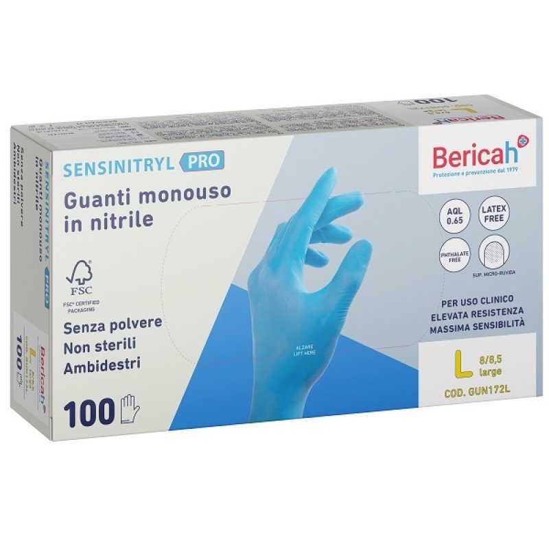Guanti nitrile L 100 pezzi Sensinit Pro - guanti monouso senza polvere Guanti nitrile L 100 pezzi Sensinit Pro - guanti monouso senza polvere
