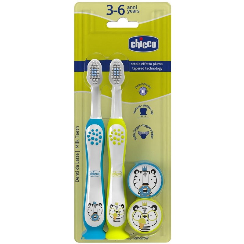 Chicco Spazzolino 3-6 Anni Colore Azzurro e Giallo 2 Pezzi Chicco Spazzolino 3-6 Anni Colore Azzurro e Giallo 2 Pezzi