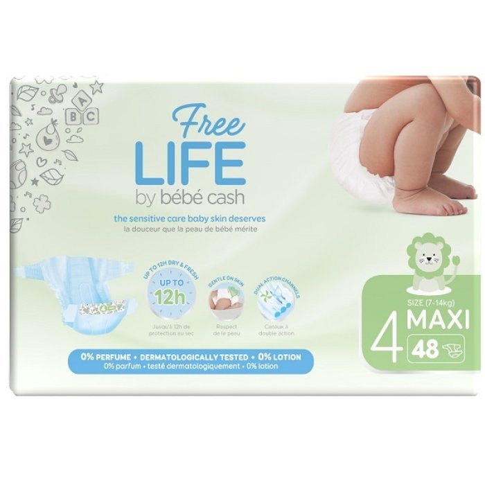 BebeCash FreeLife - Pannolino per Bambini Taglia 4 Maxi 48 pannolini