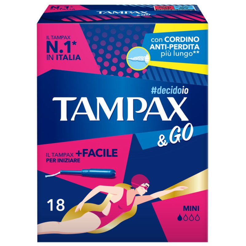 Tampax & Go Mini Assorbenti Interni con Applicatore per Flusso Leggero e Regolare Confezione da 18 Pezzi
