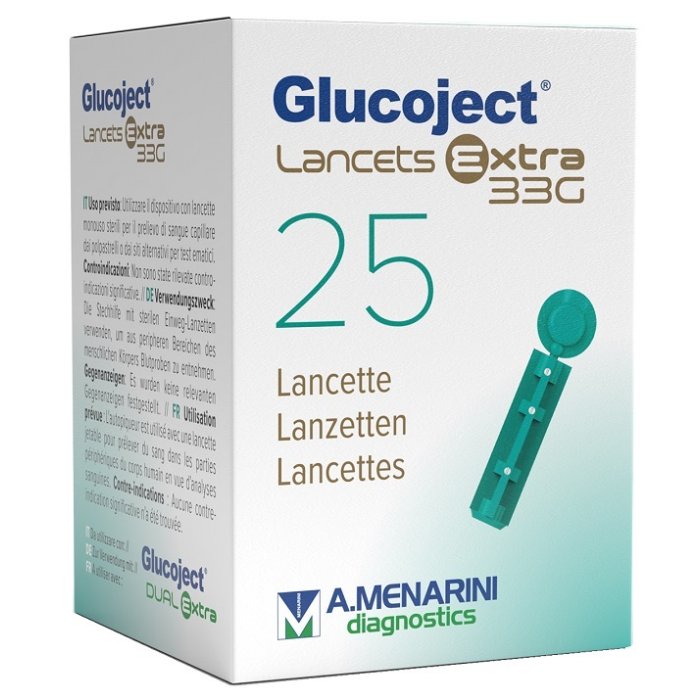 Glucoject EX 33G - Lancette sterili monouso per prelievo capillare, 25 pezzi