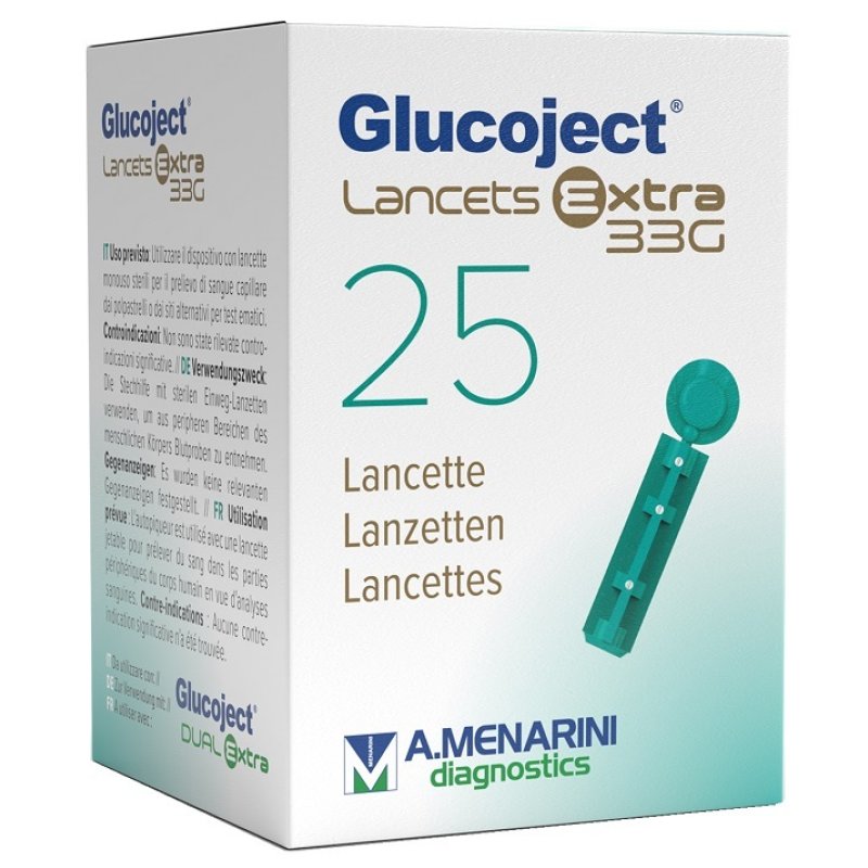 Glucoject EX 33G - Lancette sterili monouso per prelievo capillare, 25 pezzi Glucoject EX 33G - Lancette sterili monouso per prelievo capillare, 25 pezzi