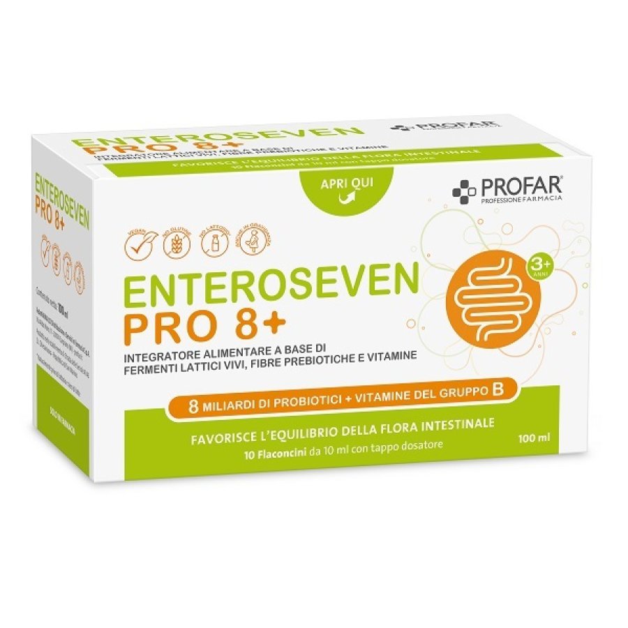 Profar Enteroseven Pro 8+ Integratore Probiotico per Intestino 10 Flaconcini Orali Profar Enteroseven Pro 8+ Integratore Probiotico per Intestino 10 Flaconcini Orali