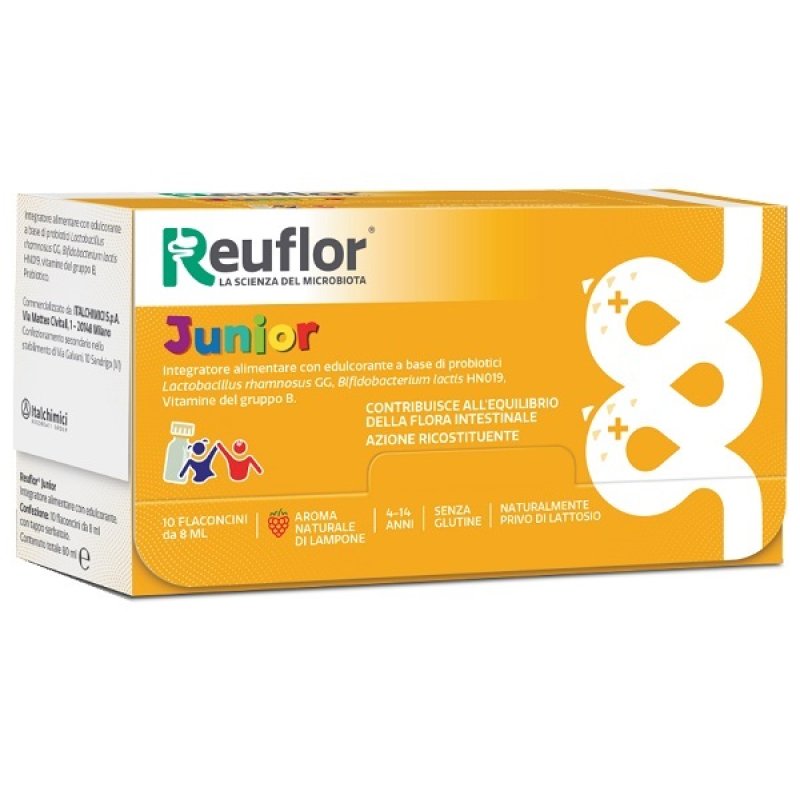 Reuflor Junior Integratore Probiotico per Bambini 10 Flaconcini per Benessere Intestinale e Coliche Gassose