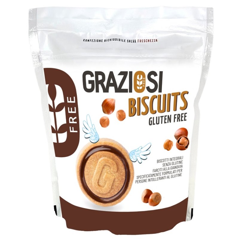Graziosi biscuits biscotti integrali farciti con crema alla gianduia senza glutine 180 grammi Graziosi biscuits biscotti integrali farciti con crema alla gianduia senza glutine 180 grammi