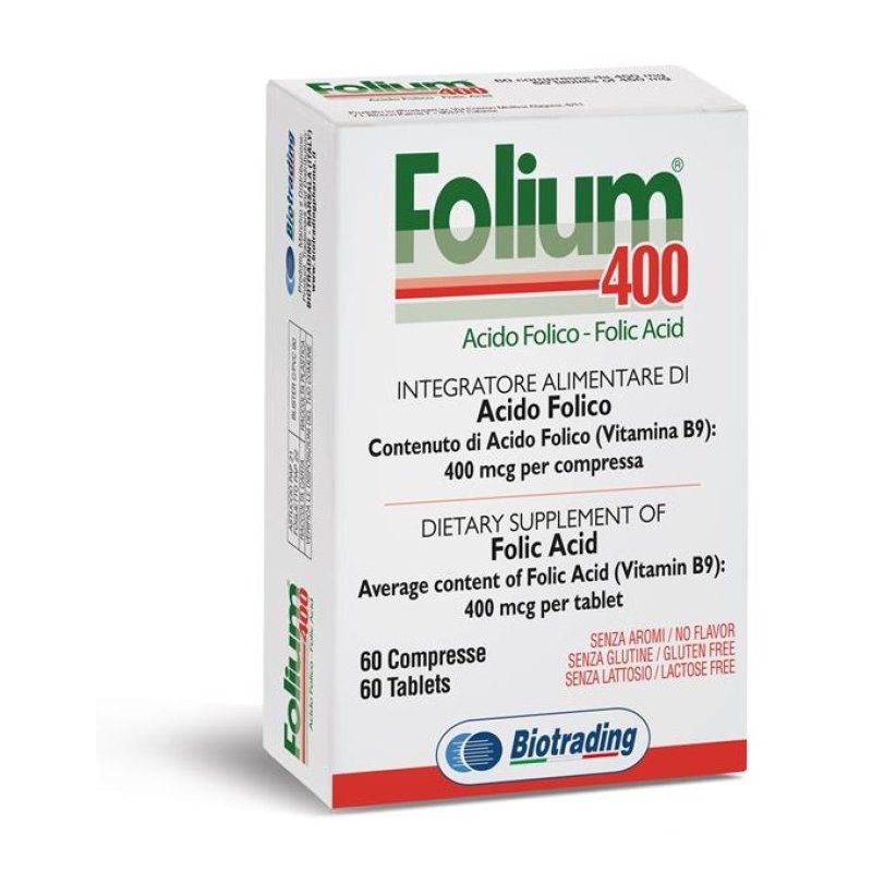Folium 400 Biotrading Integratore Alimentare di Acido Folico 400 Microgrammi 60 Compresse