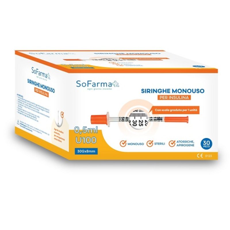 Siringa per insulina 0,5 ml con ago sottile sterile monouso confezione da 30 pezzi Siringa per insulina 0,5 ml con ago sottile sterile monouso confezione da 30 pezzi