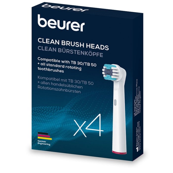 Beurer TB Clean 4 Testine di Ricambio per Spazzolino Elettrico &ndash; Set 4 Spazzole di Precisione per Pulizia Profonda dei Denti