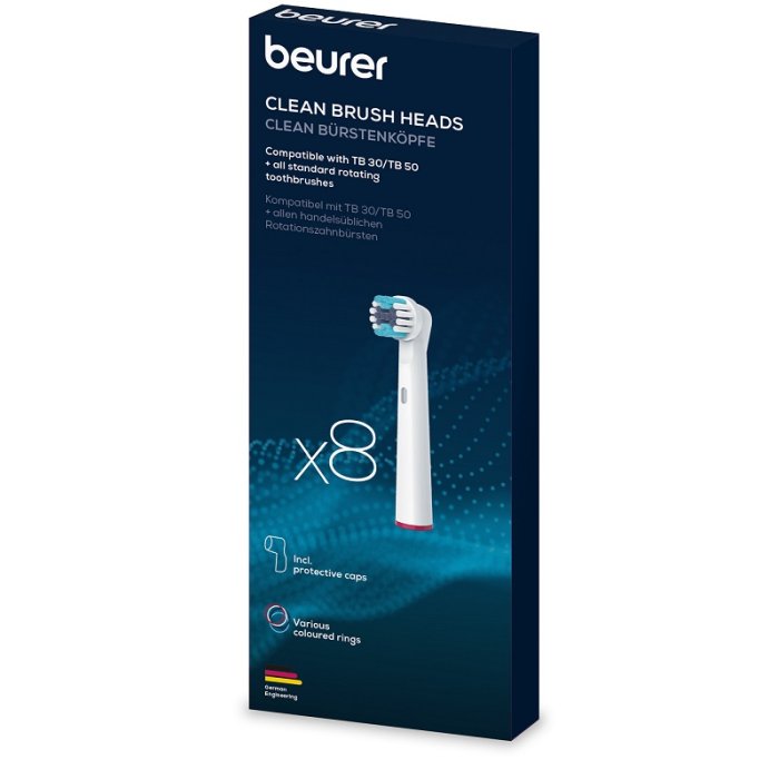 Beurer TB Clean 8 Testine di Ricambio per Spazzolino Elettrico &ndash; Set Testine di Pulizia Profonda Clean