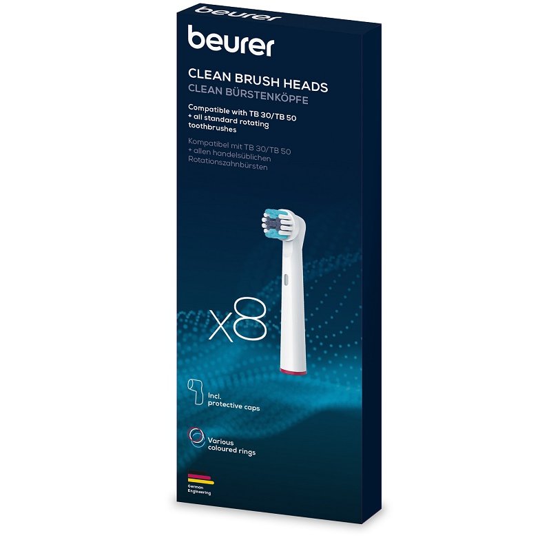 Beurer TB Clean 8 Testine di Ricambio per Spazzolino Elettrico &ndash; Set Testine di Pulizia Profonda Clean