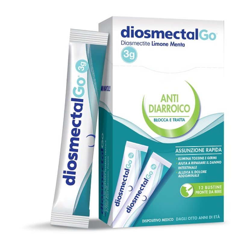 DiosmectalGo 12 Bustine Gusto Limone per Diarrea e Disturbi Intestinali