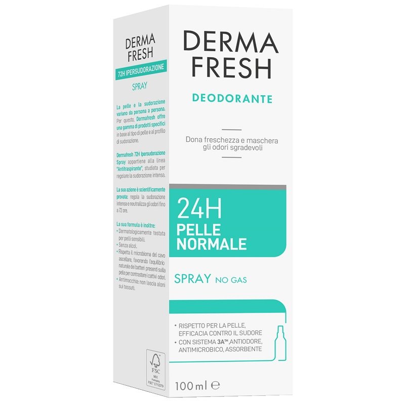 Dermafresh 24h pelle normale deodorante spray no gas dona freschezza e maschera gli odori sgradevoli 100ml Dermafresh 24h pelle normale deodorante spray no gas dona freschezza e maschera gli odori sgradevoli 100ml