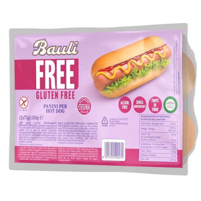 Bauli free panini hot dog senza glutine 150 g Bauli free panini hot dog senza glutine 150 g