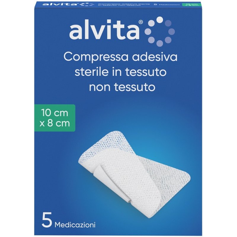 Alvita garza adesiva TNT 10x8 cm 5 pezzi - medicazione sterile in TNT adesivo