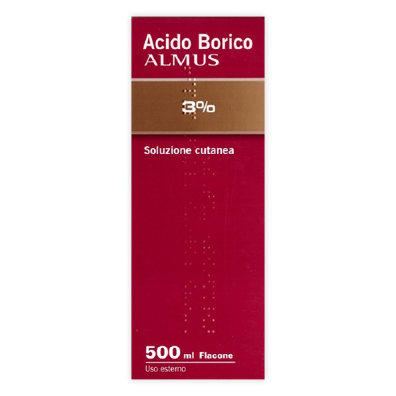 Acido borico Almus 3% soluzione 500 ml uso esterno oftalmico e cutaneo Acido borico Almus 3% soluzione 500 ml uso esterno oftalmico e cutaneo