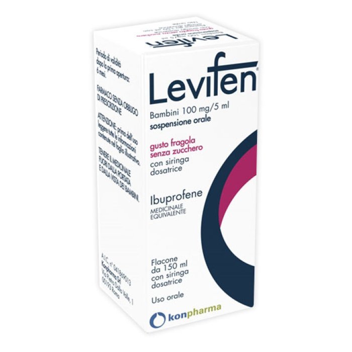Levifen Bambini 100 Mg/5 Ml Sospensione Orale Gusto Fragola Senza Zucchero 1 Flacone Da 150 Ml Con Siringa Dosatrice