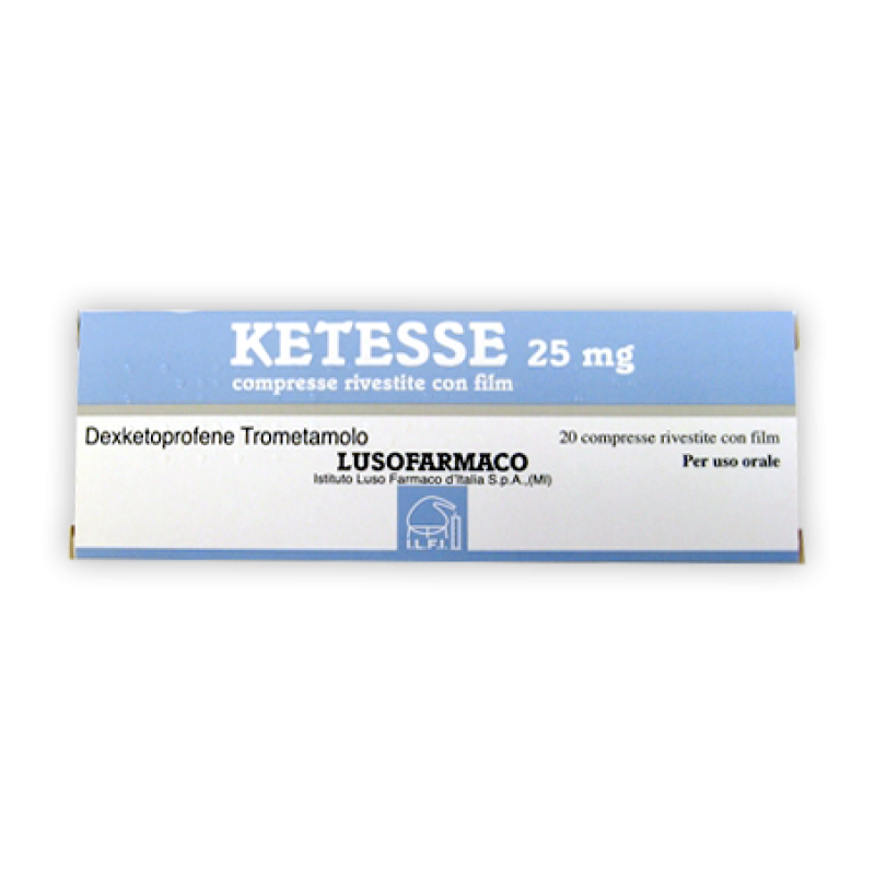 Ketesse 25 milligrammi 20 compresse rivestite antidolorifico antinfiammatorio a base di dexketoprofene per il sollievo del dolore acuto Ketesse 25 milligrammi 20 compresse rivestite antidolorifico antinfiammatorio a base di dexketoprofene per il sollievo del dolore acuto