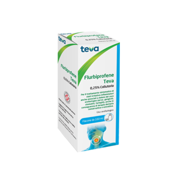 Flurbiprofene Collutorio Teva 160 ml Antinfiammatorio Antidolorifico per Gola e Cavo Orale
