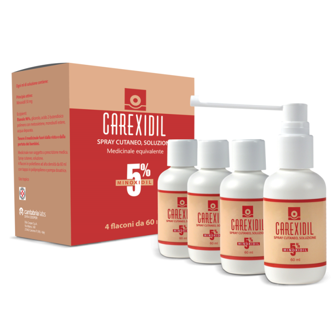 Carexidil 5% spray cutaneo, soluzione minoxidil medicinale equivalente 4x60ml Carexidil 5% spray cutaneo, soluzione minoxidil medicinale equivalente 4x60ml