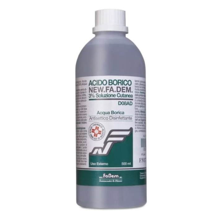 Acido Borico Soluzione al 3 per cento 500 millilitri Fadem uso esterno disinfettante antisettico Acido Borico Soluzione al 3 per cento 500 millilitri Fadem uso esterno disinfettante antisettico