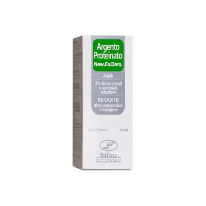 Argento Proteinato New Fa.Dem. 2% Gocce Nasali E Auricolari Soluzione Flacone 10 Ml Argento Proteinato New Fa.Dem. 2% Gocce Nasali E Auricolari Soluzione Flacone 10 Ml