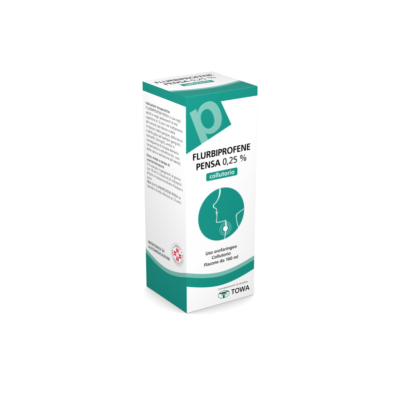 Flurbiprofene Pensa - Collutorio per la Mucosa Orale per il Trattamento Sintomatico di Stati Irritativo-Infiammatori 160 ml Flurbiprofene Pensa - Collutorio per la Mucosa Orale per il Trattamento Sintomatico di Stati Irritativo-Infiammatori 160 ml