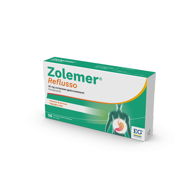 Zolemer Reflusso 20 milligrammi 14 Compresse Gastroresistenti per Bruciore di Stomaco e Acidit&agrave; di Ritorno