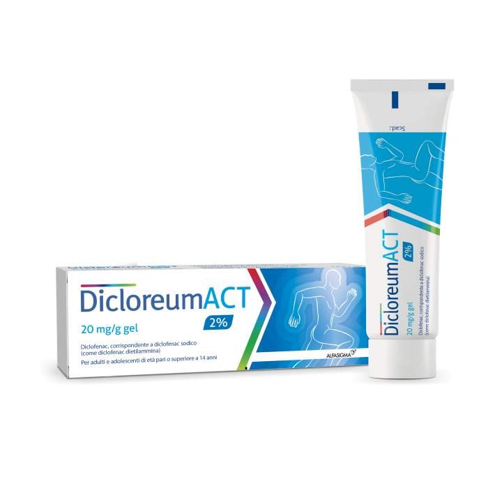Dicloreum act 2% gel antinfiammatorio con diclofenac per dolori muscolari e articolari 100 grammi Dicloreum act 2% gel antinfiammatorio con diclofenac per dolori muscolari e articolari 100 grammi